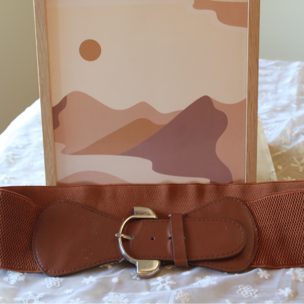 Wide Brown Elastic Waist Belt Size M/L
